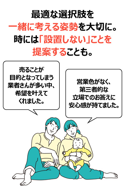 最適な選択肢を一緒に考える姿勢を大切に。時には「設置しない」ことを提案することも。