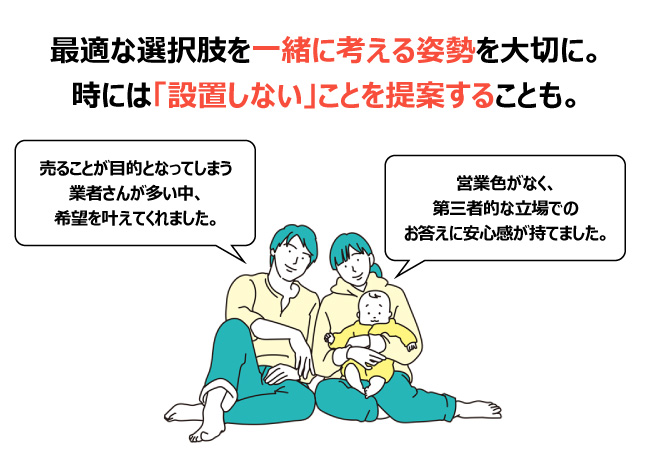 最適な選択肢を一緒に考える姿勢を大切に。時には「設置しない」ことを提案することも。