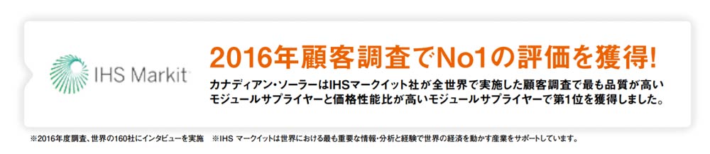 アメリカの調査会社IHSマークイット社によるPVモジュールサプライヤー顧客満足度調査2016