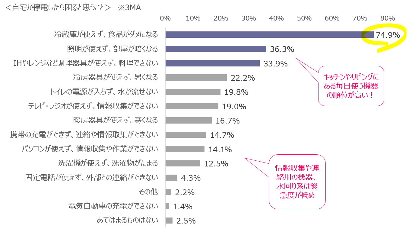 自宅が停電したら困ると思うこと　アンケート調査結果