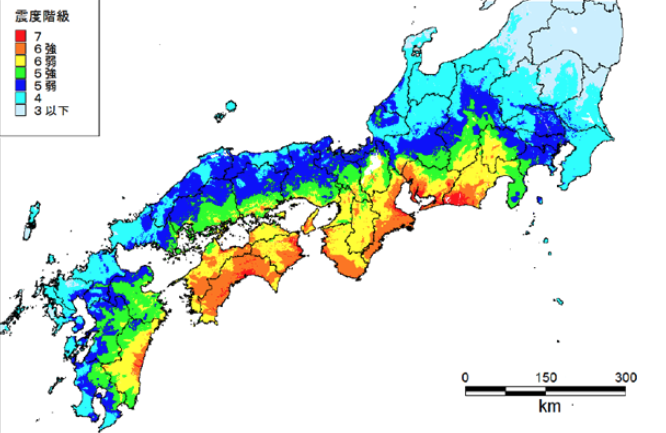 想定震度・津波の図